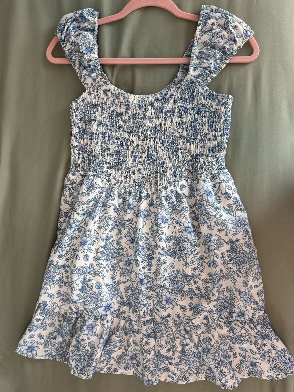 indulge White Mini Dress with Blue Floral Print